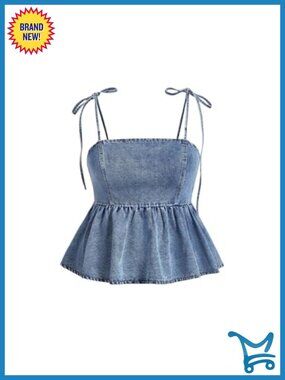 Plus Size Ruffle Denim Cami Babydoll Peplum Top